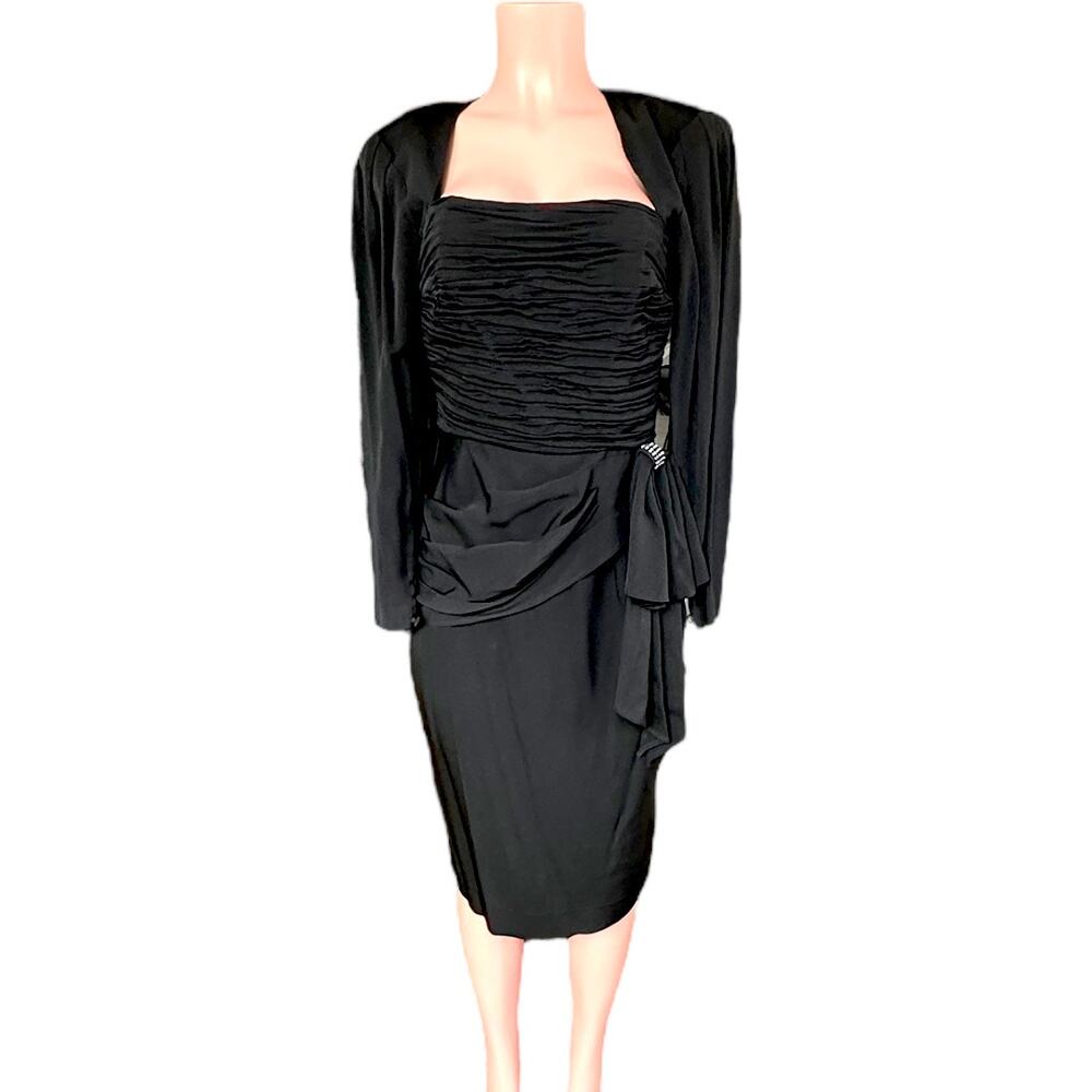 BB Collections Exquisite Vintage Black Long Sleeve Keyhole Back Dress Size 10